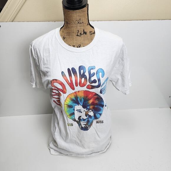 Bob Ross White Tie Dyed Graphics Short Sleeve T-Shirt Men's Size M - Picture 1 of 4